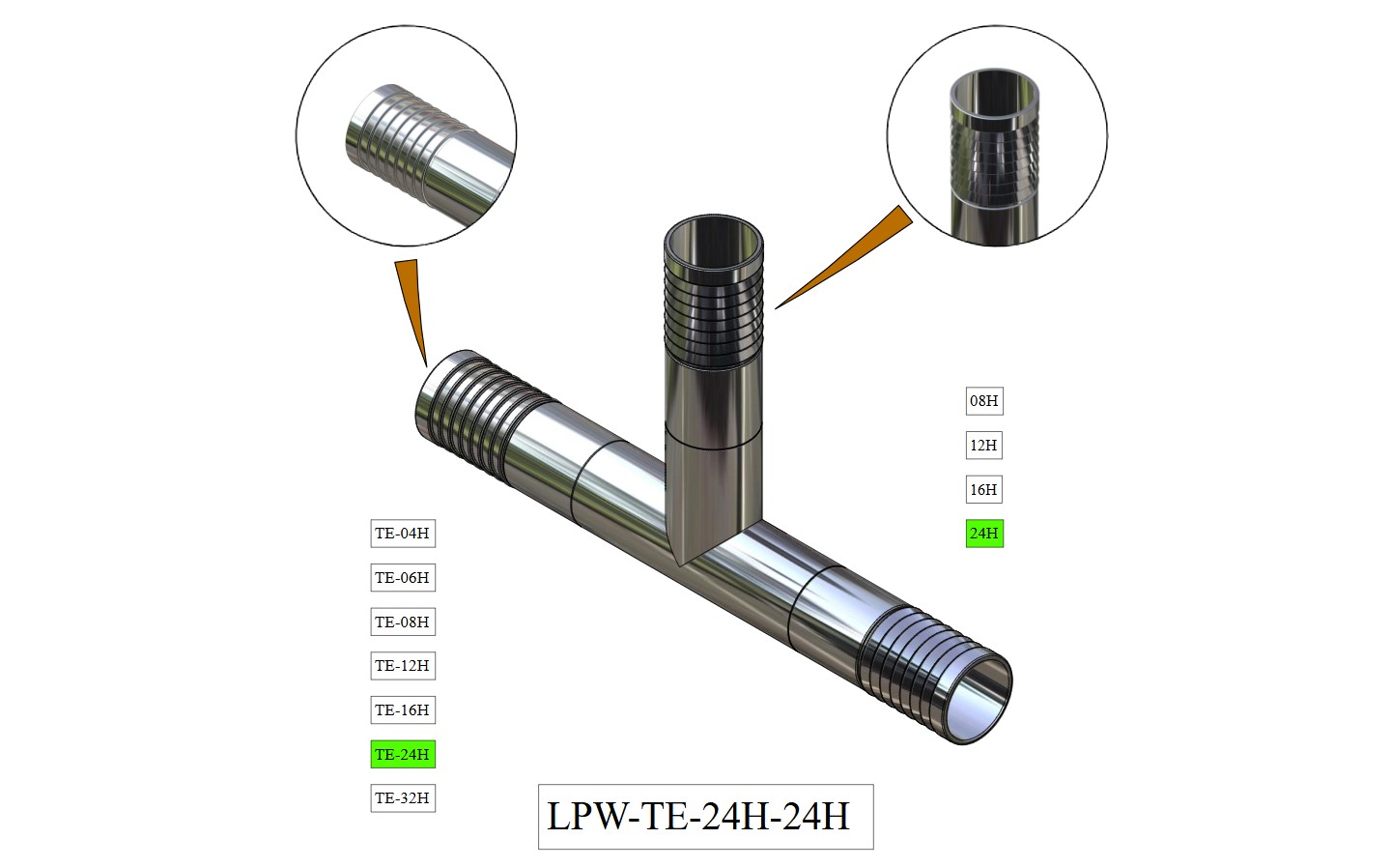 To see the catalog number, choose the required combination of the T-tube ending.